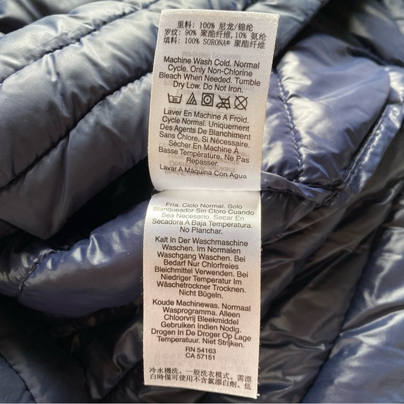 DKNY Womens Puffer Coat Size M Blue Thumb Holes Full Zip Hooded - Picture 13 of 14